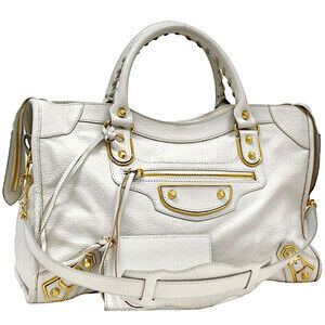 Balenciaga Metallic City Bag White Leather
